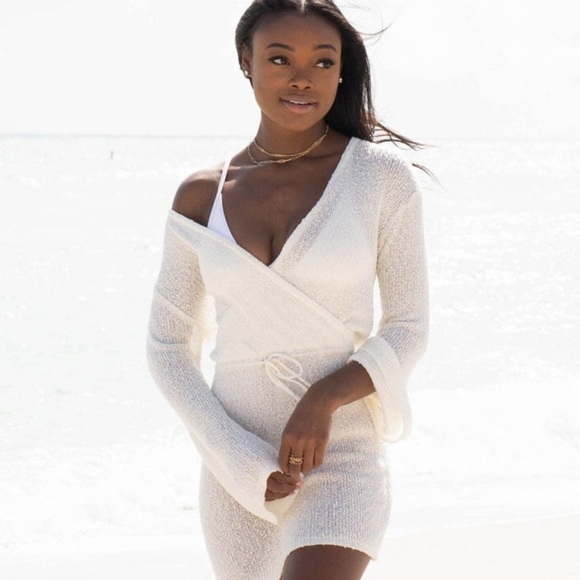 L Space Anthropologie Tapanga White Knit Wrap Swim Cover Dress - Picture 1 of 10